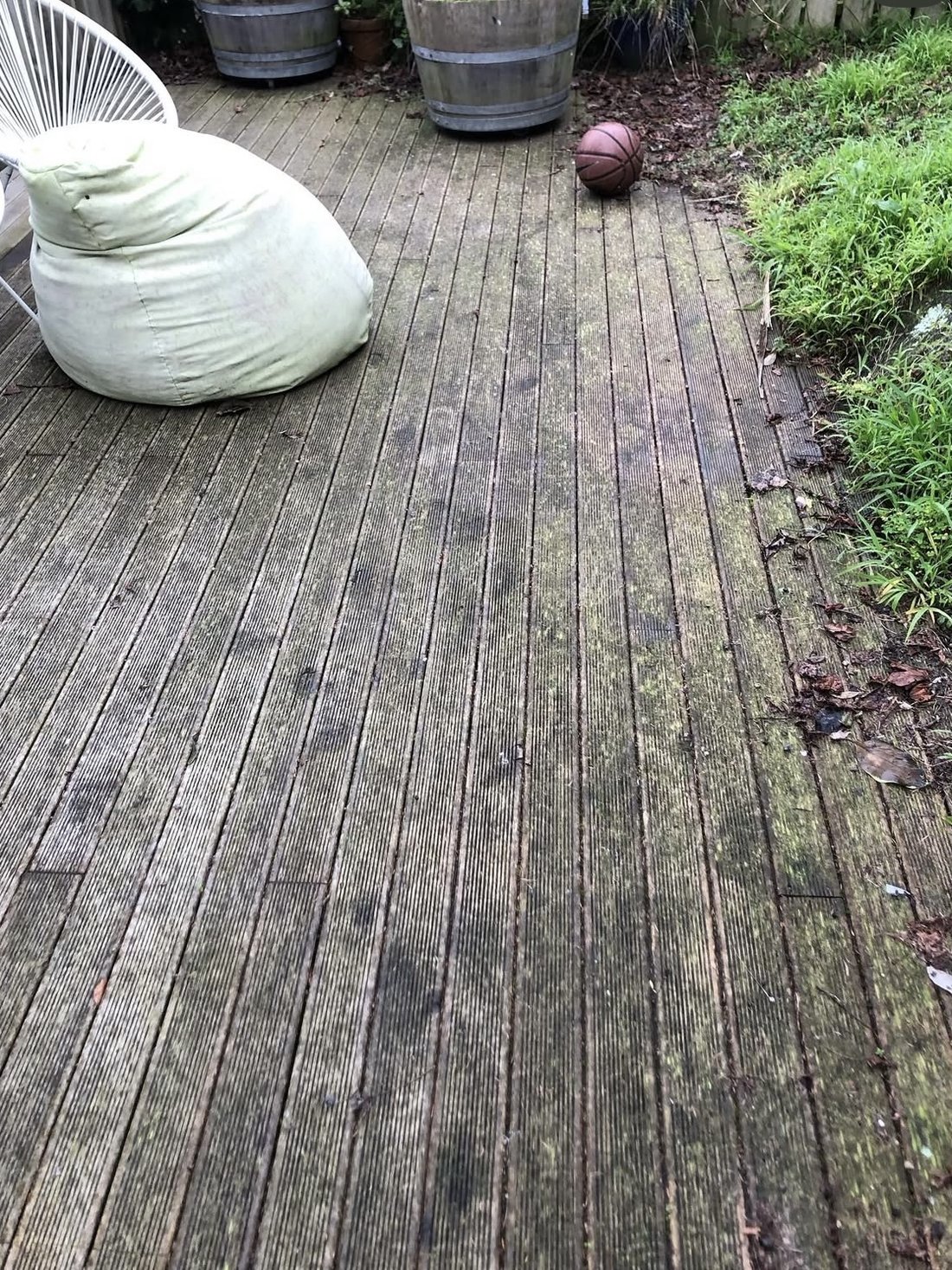 Mossy weathered deck before restoration wash — Tidy Troopers
