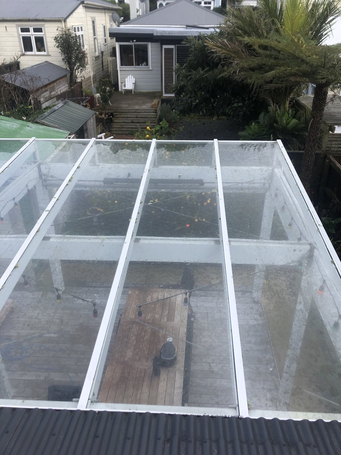 Grimy conservatory glass roof before cleaning — Tidy Troopers